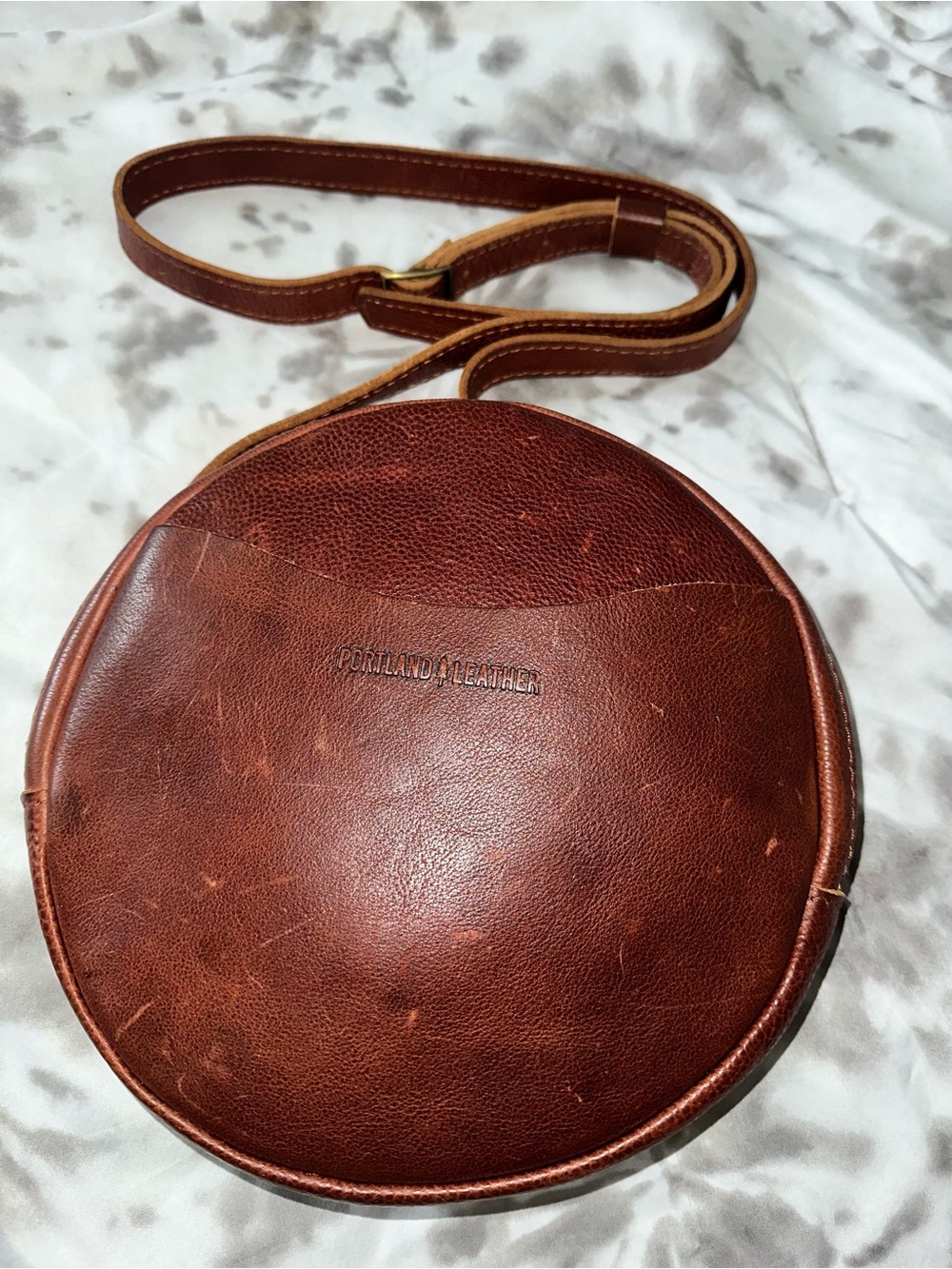 Portland Leather Round Crossbody Bag - Chestnut Brown - Picture 2 of 11